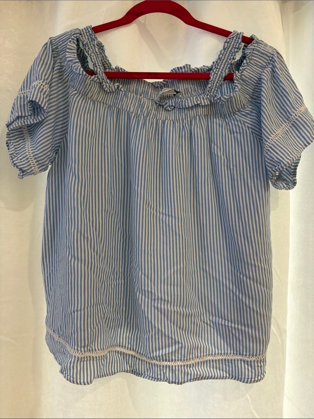 Christopher & Banks Light Blue and White Striped Peasant Top